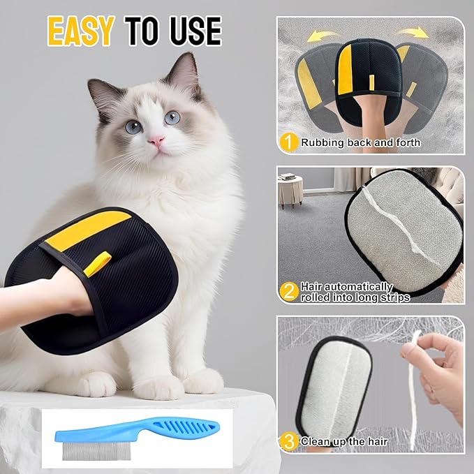 5PCS Pet Hair Removal Glove Set for Cats &amp; Dogs, Newly Electrostatic Pet Hair Gloves, Reusable Cat Dog Grooming Gloves Magic Brush Pet Hair Remover Tool for Furniture Couch Carpet Car Seat Clothes