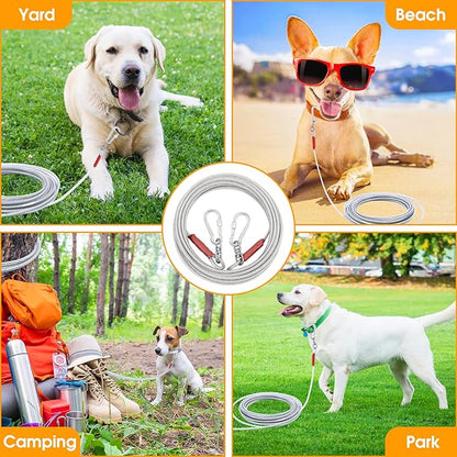 Dog Tie Out Cable for Dogs Outside Up to 125/250lbs,10/20/30/50FT Long Dog Leash&amp;Chains,Small-Large Dogs Runner Cable for Yard,Heavy Duty Lead Line for Outdoor,Camping,Yard(250lbs 50FT, Silver)