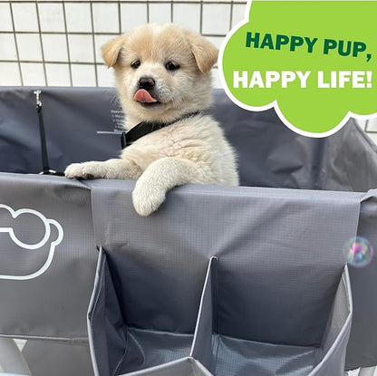 Elevated Dog Bathtub, Portable Dog Washing Station for Home with Towel Bar &amp; Storage, Folding Pet Bath Tub for Small &amp; Medium Dogs