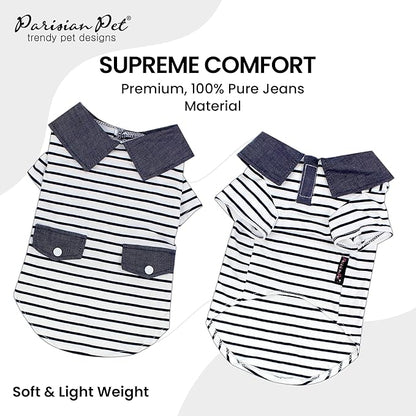 Parisian Pet Preppy Boy Polo Dog Shirt – Puppy Outfits – 100% Cotton Doggie Clothes – Cute Machine Washable Puppy Apparel - Dog Shirts for Small Dogs XS
