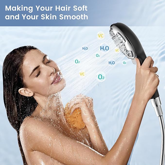 FEELSO Filtered Shower Head with Handheld, High Pressure 7-Spray Showerhead with Filters for Hard Water - Remove Chlorine, Reduce Dry Itchy Skin, Anti-clog Nozzles, Power Wash to Clean Tub, Tile &amp; Pet