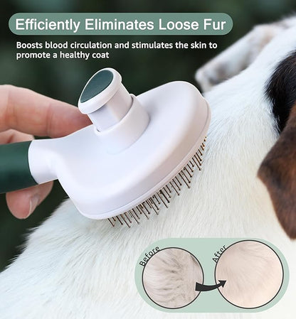 Pet Self-Cleaning Slicker Brush for Dogs &amp; Cats, Deshedding Grooming Comb, Removes Loose Undercoat Hair &amp; Mats, Skin-Friendly Massaging Tool for Long/Short Fur, Large &amp; Small Breeds (Green)