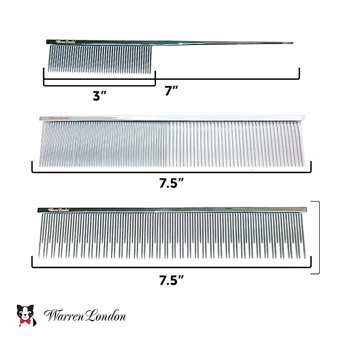 Warren London Carding Cat Comb | 7.5 inches made with Copper | Rounded Tips Prevent Irritation | Dual Tooth Design for Short &amp; Long Hair removes Mats and Tangles