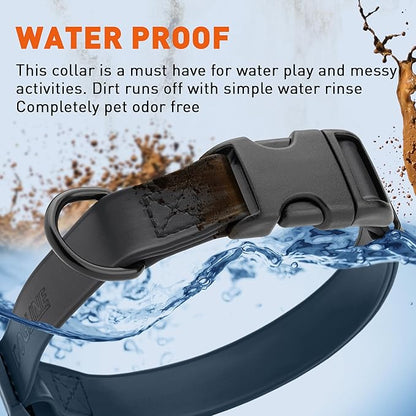 Dogline Biothane Waterproof Dog Collar with Quick Release Buckle Strong Coated Nylon Webbing with Odor- Proof for Easy Care Easy to Clean Fits Small Medium Large Dogs, Black 5/8" W 9-14" L