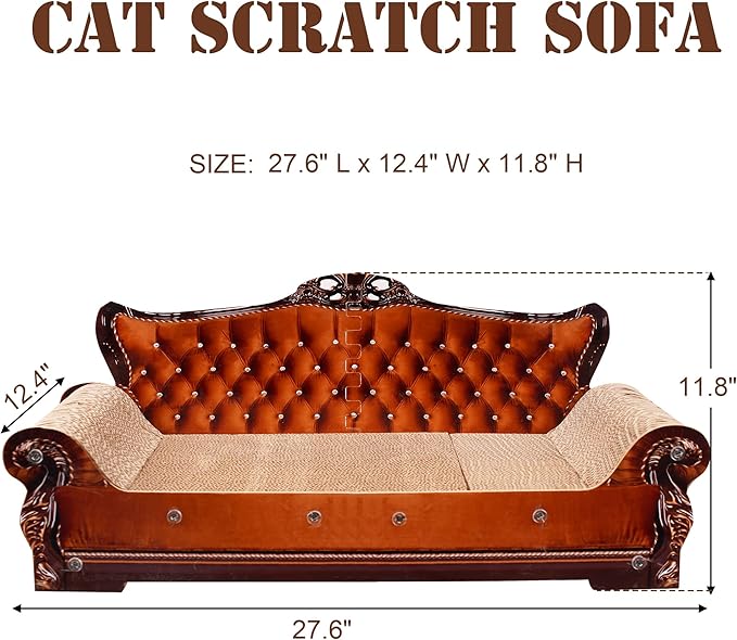 Sofa-Shaped Cat Scratching Couch &amp; Lounge Bed - Thick Cardboard Cat Scratcher Pad (27.6" L x 12.4" W x 11.8" H)