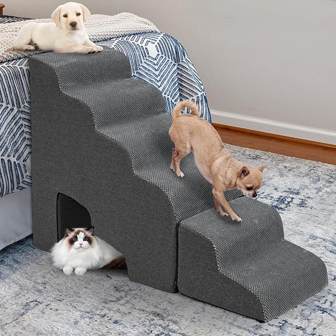 Update Stable Dog Stairs &amp; Steps Ramps for High Beds 30 inches High Tall, LitaiL 6 Step Pet Stairs Steps for High Beds 30 inch Large Dogs, Non-Slip Dog Ramps for Small Dogs, Older Cat