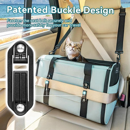 PETSFIT Soft-Sided Cat Carriers &amp; Car Seats with Patent Safe Buckles, Clip-On Harness，18"x11"x11" Airline Approved Pet Carrier - 9 lbs Capacity (Cyan Blue)