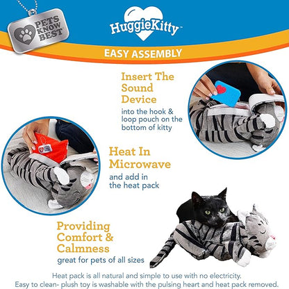 Pets Know Best HuggieKitty | Comfort Purring Companion with Heartbeat Sleep Aide for Cats &amp; Kittens, Heating for Calming Relief, Carrier &amp; Behavioral Training Essential, Breeds, Grey