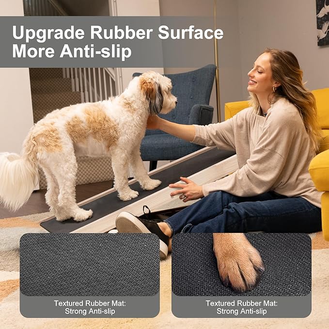 ABORON Antislip Dog Ramp, Adjustable Folding Pet Ramp for Small &amp; Large Old Dogs &amp; Cats, High Traction Portable Rubber Paw Ramps, Supports up to 200 lbs, Used for Bed Couch SUV, 39.3&