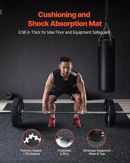 VEVOR 0.56 Inch Thick Gym Floor Tiles, 6 Tiles Rubber Top with EVA Foam, 25" x 25" Gym Flooring Workout Mats with 25 sq.ft Coverage, Interlocking Puzzle Gym Mats for Gym, Home, Garage, Black &amp; White