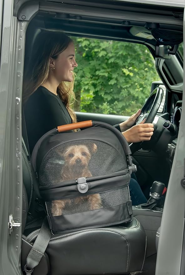 Pet Gear No-Zip View 360 Ultra Lite Pet Safety Carrier &amp; Car Seat for Small Dogs &amp; Cats Push Button Entry, 15", Onyx