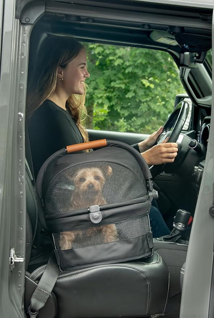 Pet Gear No-Zip View 360 Ultra Lite Pet Safety Carrier &amp; Car Seat for Small Dogs &amp; Cats Push Button Entry, 15", Onyx