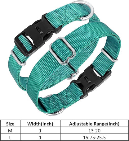 Mikivery Nylon Dog Collar with Quick Release Buckle Soft Adjustable Sturdy for Small Medium Large Dogs Teal,L