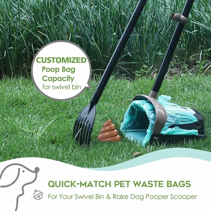 Compostable Dog Poop Bags for Swivel Bin &amp; Rake Dog Pooper Scooper, AYOTEE Heavy Duty Poop Bags for Dogs Biodegradable,Tear-Free Large Dog Bags for Poop 50 Packs, Dog Waste Bags with Handles, Green