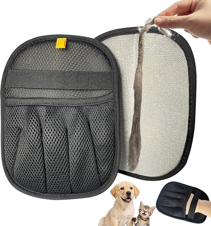 Pet Hair Remover Glove for Furniture, Reusable Dog and Cat Fur Removal Tool for Couch, 5-Finger Black, Lint Clean Glove for Carpet, Bedding, Clothes, Curtain, Pet Bed, Car Seats