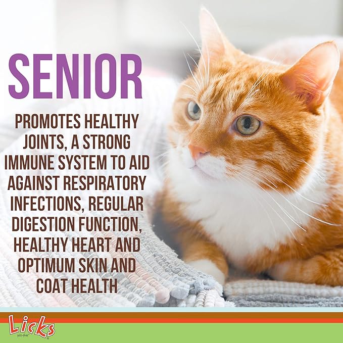 Licks Pill-Free Senior Cat - Joint Support &amp; Digestion Supplement for Senior Cats - Immunity Vitamins &amp; Heart Health Supplements for Older Cats - Gel Packets - 30 Use