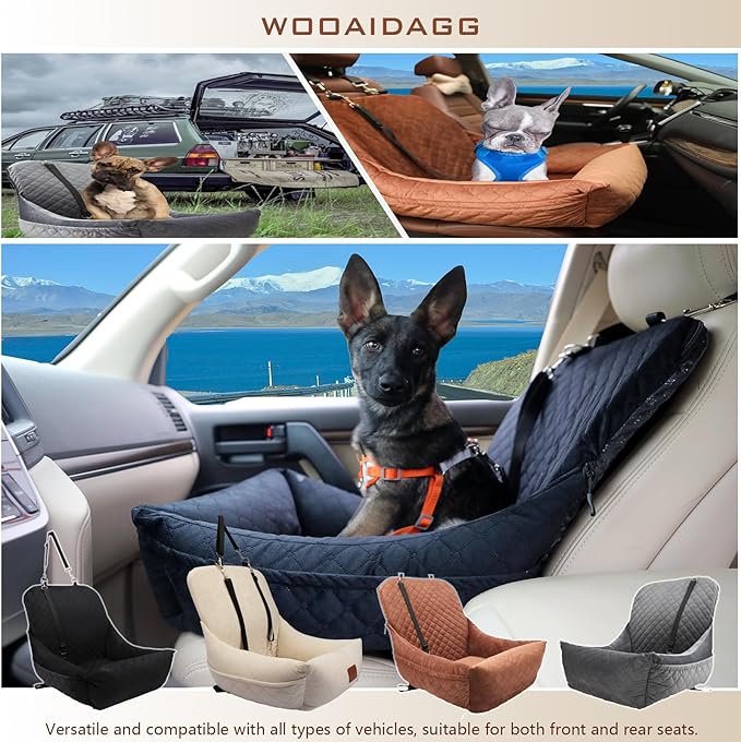 Dog Car Seat for Small Dogs,Ultra-Soft Fabric,2 Storage Pockets &amp; Safety Leash,Adjustable Straps,Easy to Install,Fully Detachable and Washable(Beige)