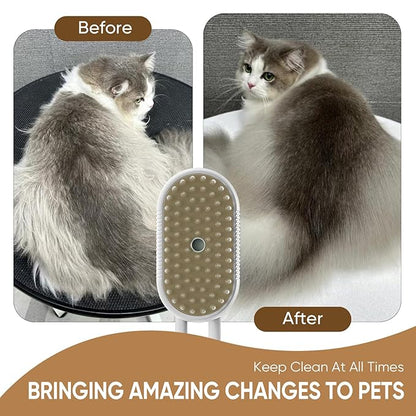 4-in-1 Cat Steam Brush for shedding – Self-Cleaning Comb for Long and Short Hair Cats and Dogs, Steam Pet Brush for Hair Removal, Vibrating Message, Grooming &amp; Relaxation (White)