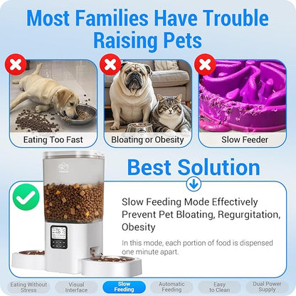 Automatic Cat Feeder with Slow Feed for 2 Cats: Timed Automatic Dog Feeder with Information Visualization Interface, Cat Food Dispenser for Multiple Pets, Detachable for Easy Cleaning-29 Cup