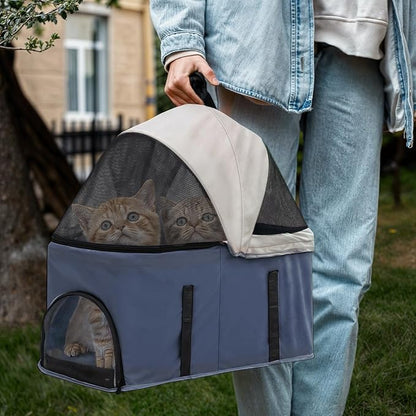 MoNiBloom 3 in 1 Foldable Pet Stroller for Small &amp; Medium Dogs, Detachable Carrier, Car Seat, Push Button Entry, 4-Wheel Jogger for Pets up to 33 lbs, Navy Blue