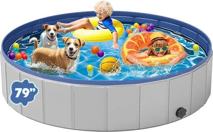 Dog Pool for Large Dogs, Foldable Plastic Pool for Dogs Slip-Resistant (XL - 79&