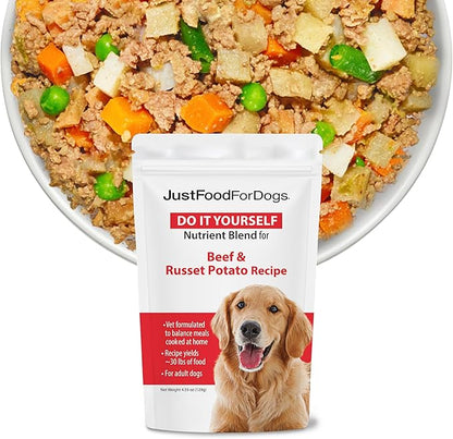 JustFoodForDogs DIY Nutrient Blend for Homemade Dog Food, Beef &amp; Russet Potato, 4.55oz