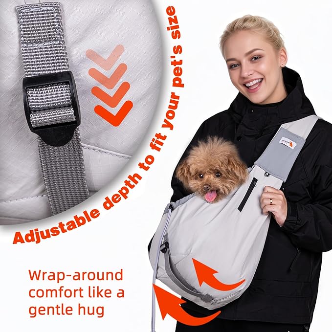 Dog Carrier Sling,Dog Carriers for Small Dogs &amp; Cats Up to 20lbs,Puppy Carrying Backpack Pet Purse with Pockets,Adjustable Shoulder Strap,Hands Free for Travel (Grey)