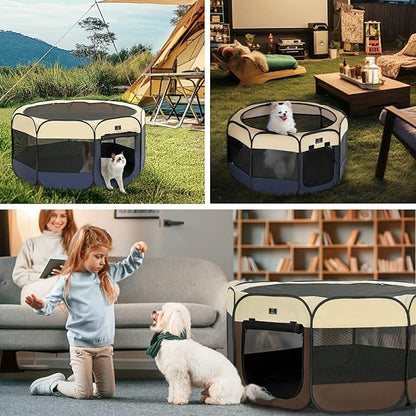 A4Pet Collapsible Playpen, 39.5” Portable Dog Playpen with Bowl, Suitable for Puppies, Kittens, and Small Animals, Removable Zipper &amp; Mesh Panel(16”W × 10”H)