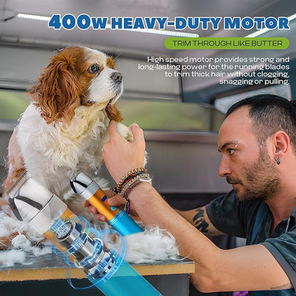 Dog Clippers for Grooming Cordless 400W with Rechargeable 5h-Standby Battery, Low Noise < 50db, Heavy-Duty Pet Hair Shaver Kit, with 2 Sharp &amp; Detachable Blades of 3MM&amp;6MM, Blue