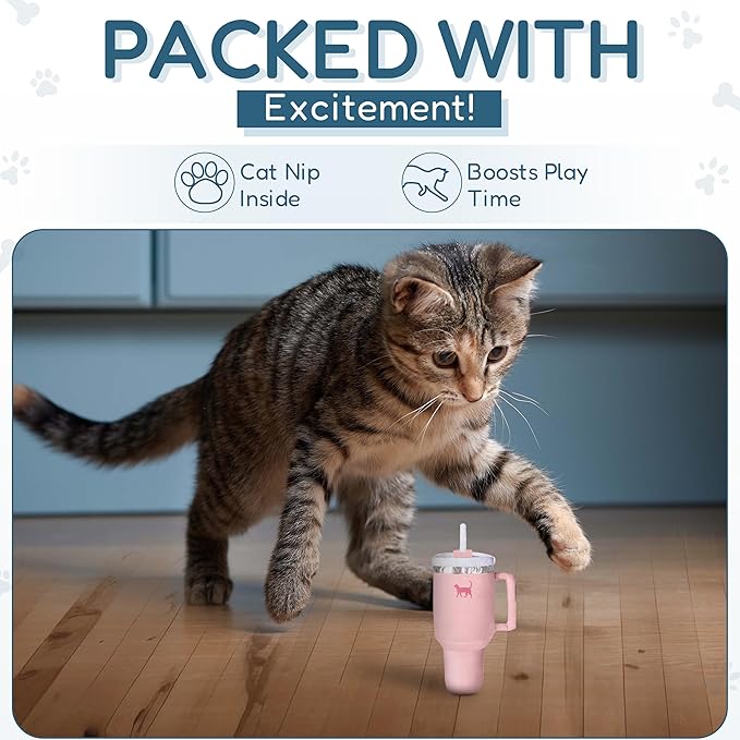 Kitty Cup Tumbler Cat Toy – Funny Cat Birthday Gifts with Catnip &amp; Crinkle Paper, Cute Girl Kitten Toys (Pink Peach Dust)
