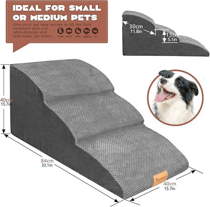 Topmart High Density Extended Foam Dog Ramp&amp;Steps 3 Tiers,15.7" High,Non-Slip Dog Stairs with Waterproof Cover,Soft Foam Pet Ladder,Best for Injured,Older Cats,Pets with Joint Pain