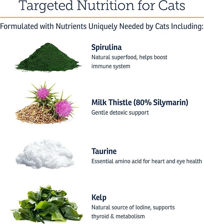 Rx Vitamins Essentials for Cats - Daily Immune Support and Overall Health - Featuring Taurine, Vitamin B12, &amp; Milk Thistle - Cat Multivitamin and Multimineral Powder with Spirulina and Vitamin B - 4oz