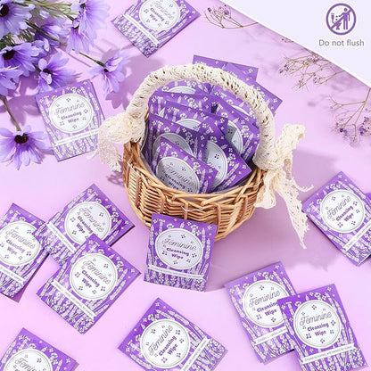 Tondiamo 200 Pcs Feminine Wet Wipes for Women Individually Wrapped Flushable Wipes Travel Size Soothing Personal Wipe Cleansing Natural Ingredients for Feminine Daily Use(Lavender)