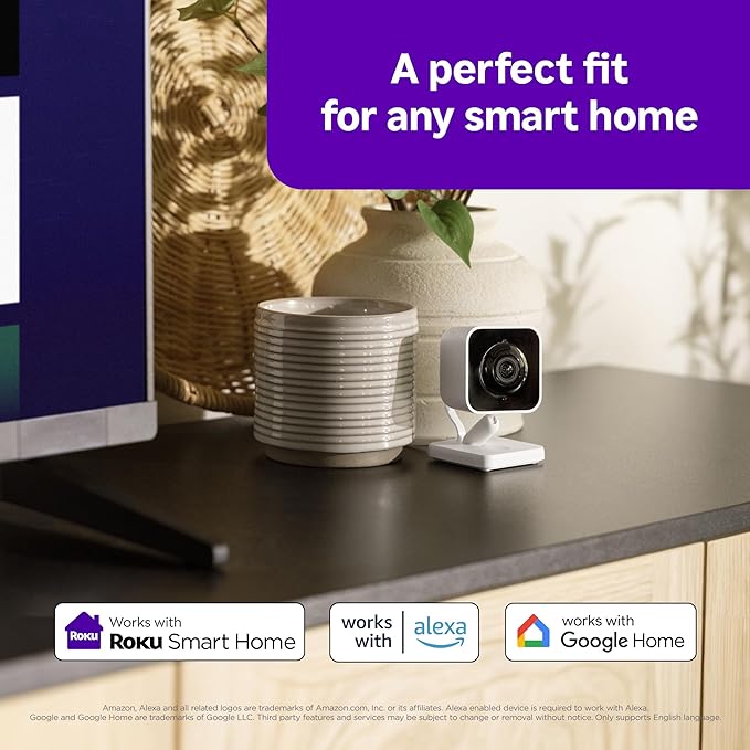 Roku Indoor Camera - Home Security - 1-Pack - Wired Security Camera &amp; Pet Monitor with 1080p HD Color Night Vision, Works with Alexa &amp; Google, Motion &amp; Sound Detection, WDR &amp; WiFi 6