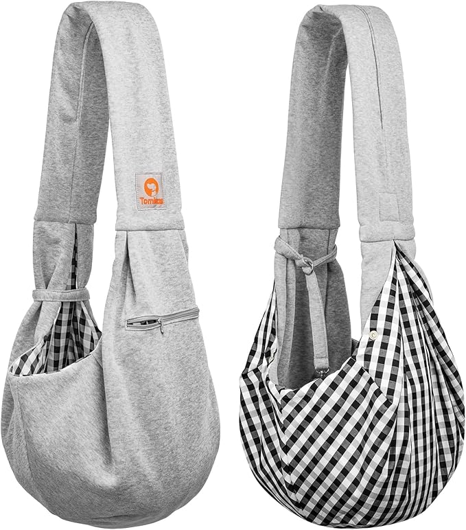 Tomkas Small Dog Sling Carrier - Zipper Pocket &amp; Classic Strap - for 3-10 lbs Pets(Grey)
