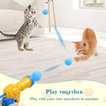 Mewlmart Interactive Cat Toys - Indoor Cat Enrichment with Launchers, Pom Pom &amp; Puff Balls (100 Balls)