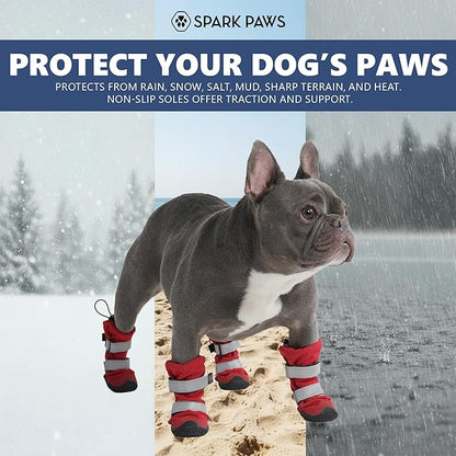 Spark Paws Dog Shoes, Waterproof Dog Boots for Medium to Large Dogs, Non Slip, Breathable Dog Booties and Paw Protectors - 4PCS Doggie Hiking Boots with Reflective Straps, Red, Size 4