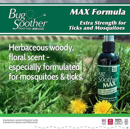 Bug Soother MAX - Extra Strength Natural Gnat, Tick, and Mosquito Repellent, 3 Pack 4 fl oz w/Free 1 oz. Bug Spray Deterrent - DEET Free - Safe for Adults &amp; Environment - Made in USA