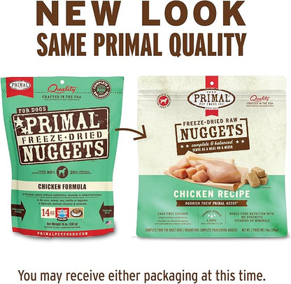 Primal Freeze Dried Raw Dog Food Nuggets, Chicken, Complete &amp; Balanced Meal, Also Use as Topper or Treat, Premium, Healthy, Grain Free, High Protein Raw Dog Food, 5.5 oz