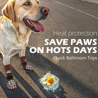 EXPAWLORER Anti Slip Dog Socks to Prevent Licking Paws, Dog Shoes for Hot Pavement, Dog Booties for Small Medium Large Senior Dogs, Traction Control Boots &amp; Paw Protectors for Hardwood Floors Coffee