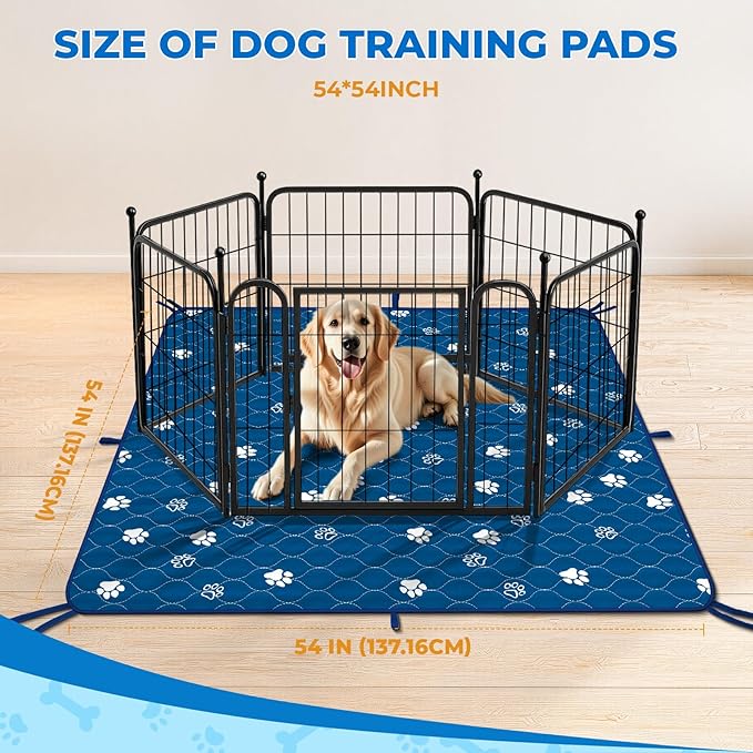 Fostanfly Washable Pee Pads for Dogs, 2 Pack Large 54"x54" Ultra-Absorbent and Leak-Proof Non-Slip Reusable Potty Training Pads for Dogs, Puppy &amp; Cats of Add 8 Lanyards-Blue