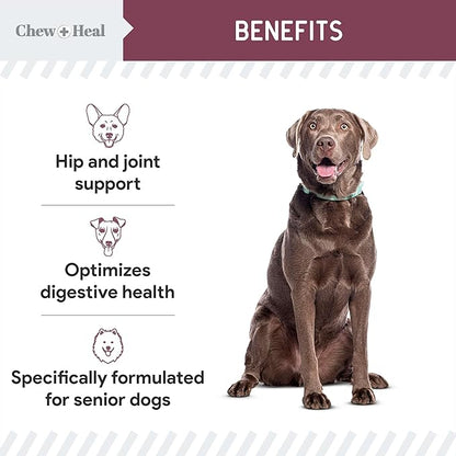 12-in-1 Multivitamin for Senior Dogs - 60 Senior Dog Vitamin and Supplement Soft Chews for Hip and Joint - Advanced Formula with Glucosamine, Omega 3,6,9, Vitamins, Probiotics - Made in The USA