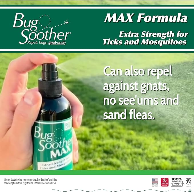 Bug Soother Max - Extra Strength Natural Gnat, Tick, and Mosquito Repellent, 4 fl oz Bug Spray Deterrent - DEET-Free - Safe for Adults &amp; The Environment - Made in USA