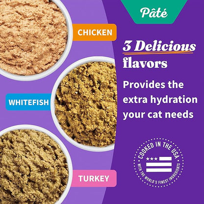 Halo Wet Cat Food Variety Pack, Three Canned Wet Cat Pate, Chicken, Turkey &amp; Whitefish, 5.5 Oz Can (Pack of 12)