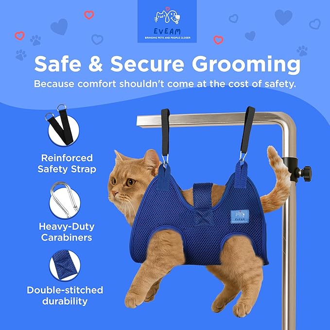 Pet Grooming Hammock for Cats &amp; Small Dogs – Nail Clipping Kit with Sling, Clippers, File, Glove, Straps &amp; Carabiners – Ideal for Trimming &amp; Ear Cleaning – [S/XS] (Black, Small)