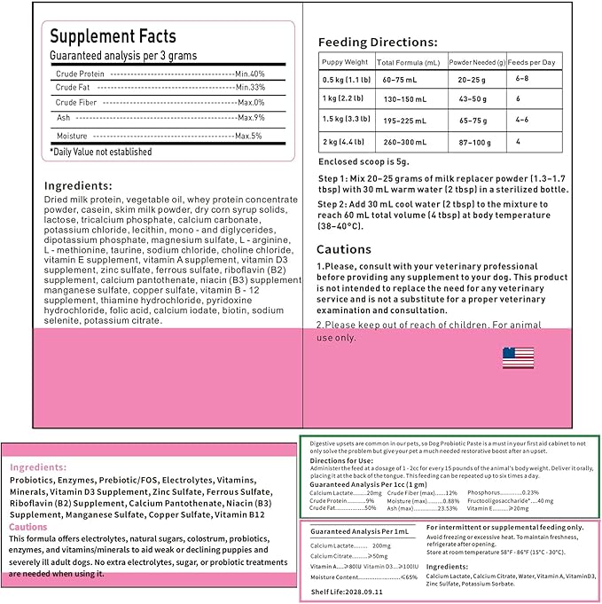 4 in 1 Whelping Kit for Dogs - Whelping Calcium Paste, Probiotic Paste, Fading Puppy Support &amp; Puppy Milk Replacer - Essential Dog Whelping Supplies for Safe Delivery, Strong Puppies &amp; Nursing Support