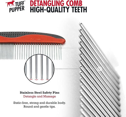 Tuff Pupper Dog Grooming Comb Set | Easily &amp; Safely Remove Dead, Matted Knotted Hair | Ergonomic Pet Detangling Combs | No-Slip Safety Handle For Precision Control | Rounded Tips Prevent Scratching