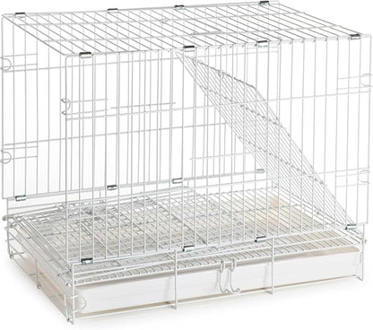 Durable Easy Portable Collapsible Metal Travel or Veterinary Collapsable Parrot Bird Carrier Beaks-Proof Easy Clean Carrier Cage with Stainless Steel Feeder Bowls Natural Wooden Perch