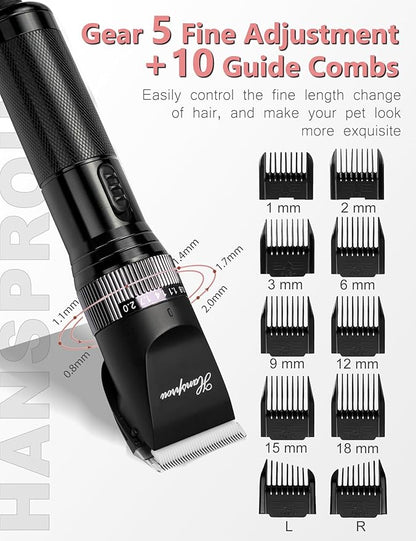 Dog Grooming Clippers, Upgraded 36V Heavy Duty Pet Clippers, Professional Dog &amp; Cat Shaver for Thick Coat, Corded Pet Hair Trimmer with Guard Combs &amp; Brush