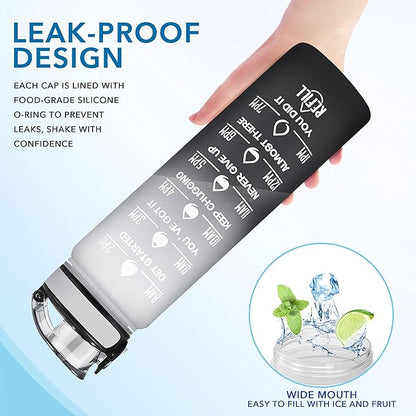 Enerbone Water Bottle, Leakproof BPA &amp; Toxic Free, Motivational Water Bottle with Times to Drink and Straw, Fitness Sports Water Bottle with Strap for Office, Gym, Outdoor Sports